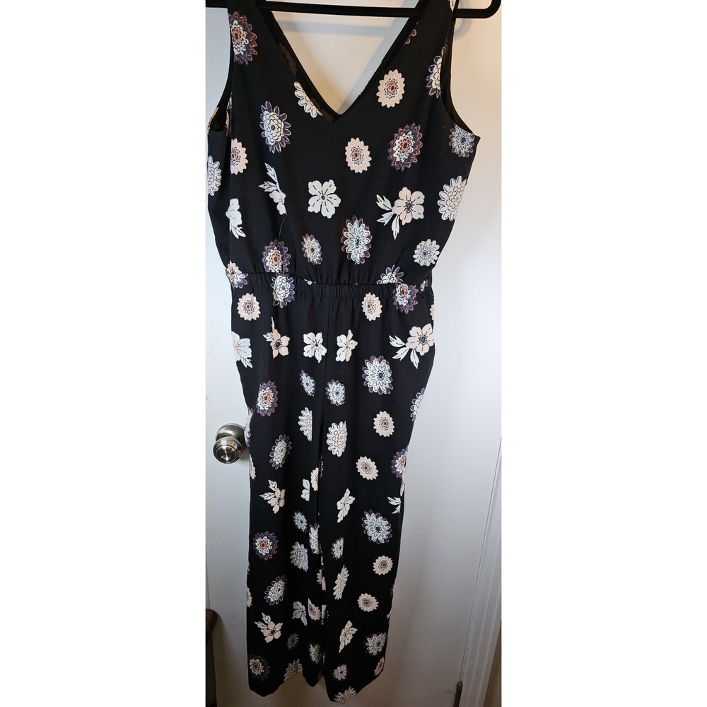 Loft Jumpsuit Womens Black Floral Print Sleeveless Size Medium - Picture 7 of 9